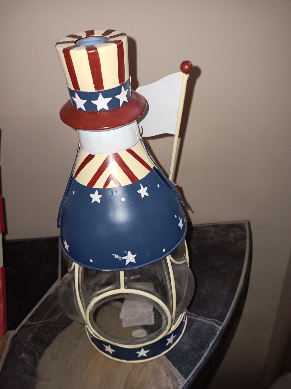 Patriotic Red White Blue Uncle Sam Figurine Lantern - Picture 2 of 3